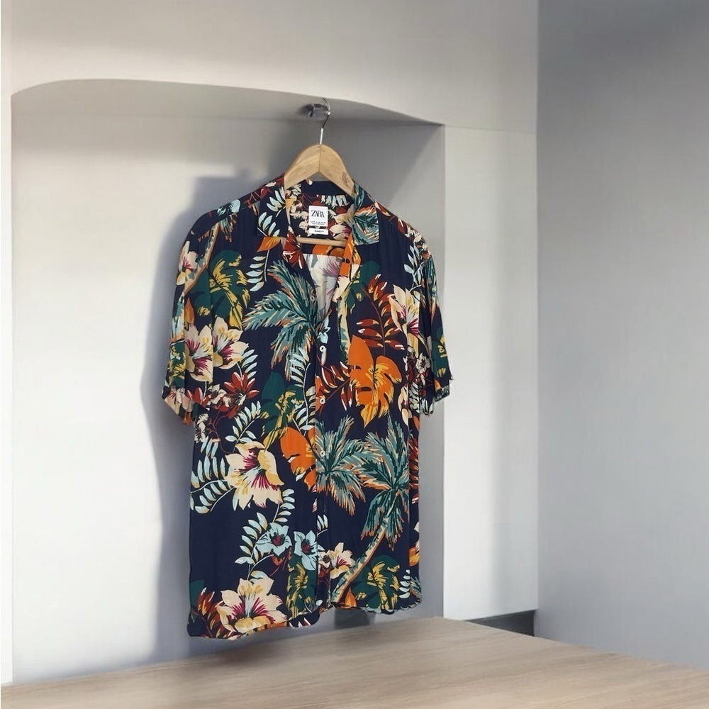 Zara Men’s Hawaiian Short Sleeve Shirt Relaxed Fit M - Picture 4 of 6